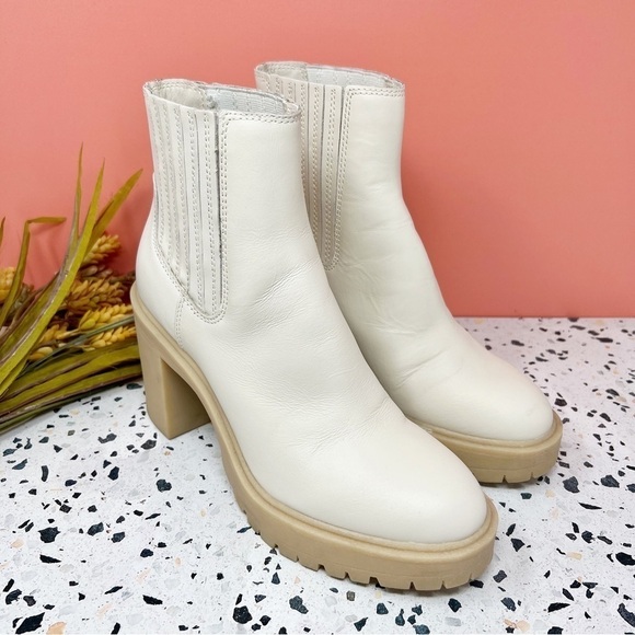 Dolce Vita Caster Ivory Lug Sole Midi Block Heel Women’s Leather Boots Sz 8.5 - Picture 2 of 12